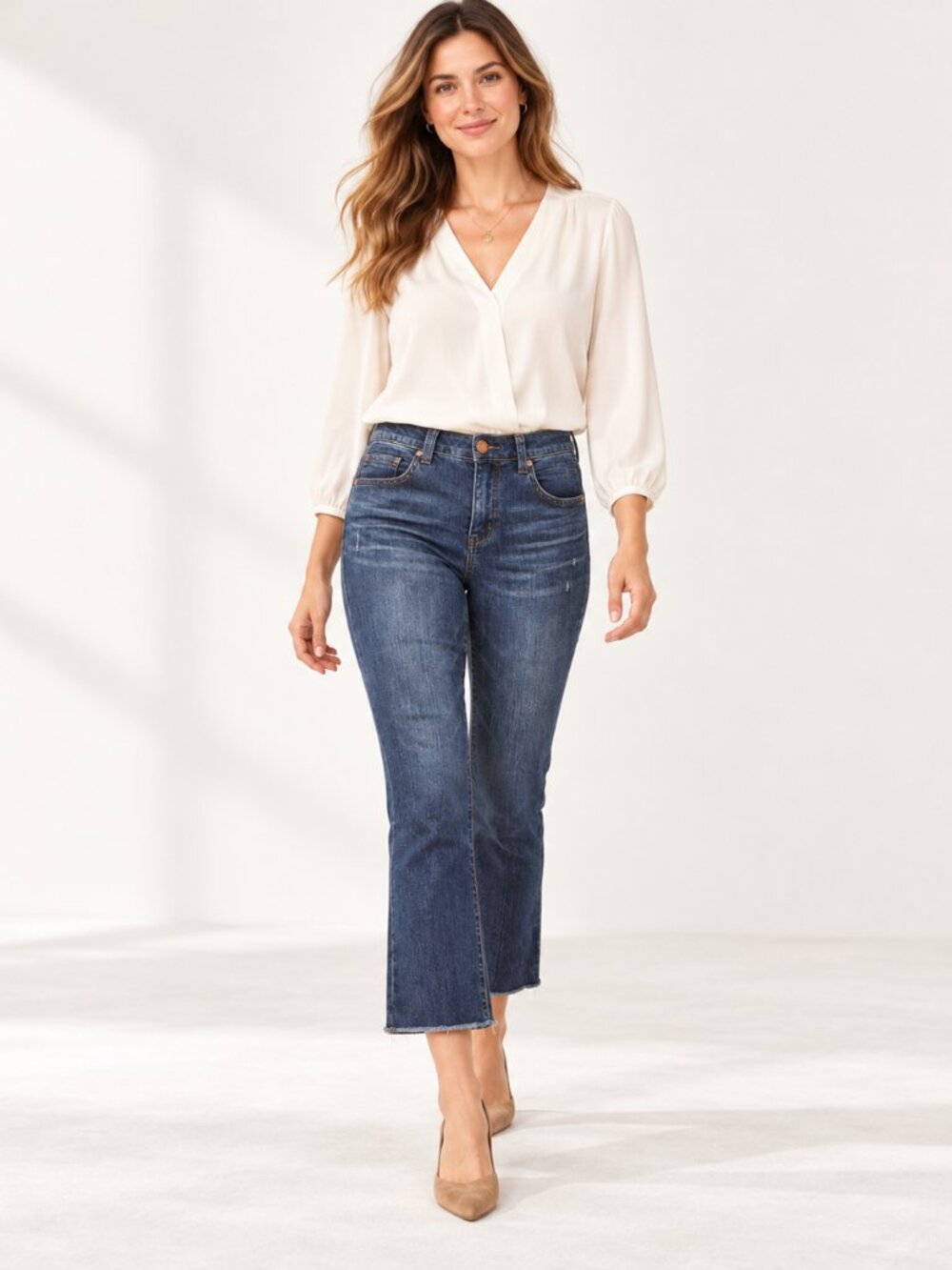 Democracy Ab Solution Crop Kick Flare Raw Hem Jeans Blue Size 6